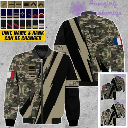 Personalized France Soldier/ Veteran Camo With Name And Rank Bomber Jacket 3D Printed  - 05032401QA