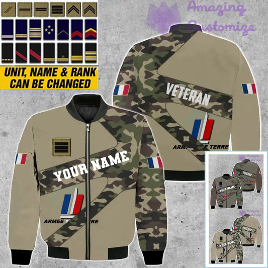 Personalized France Soldier/ Veteran Camo With Name And Rank Bomber Jacket 3D Printed  - 300124QA