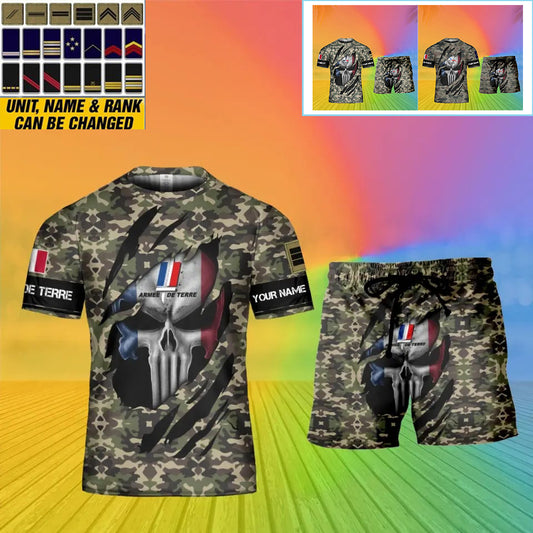 Personalized France Soldier/ Veteran Camo With Name And Rank Combo T-Shirt + Short 3D Printed  - 08042402QA