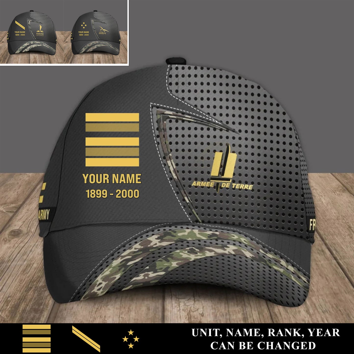 Personalized Rank, Year And Name France Soldier/Veterans Baseball Cap - 17418240