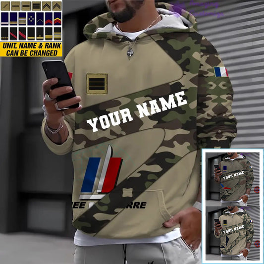 Personalized France Soldier/ Veteran Camo With Name And Rank Hoodie 3D Printed - 3001240001QA