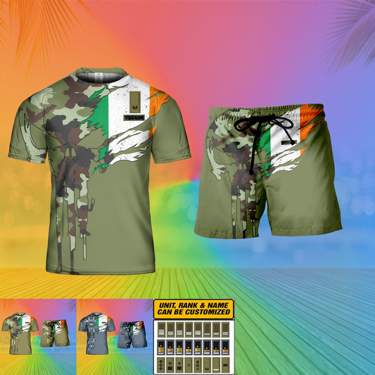 Personalized Ireland Soldier/ Veteran Camo With Name And Rank Combo T-Shirt + Short 3D Printed