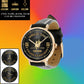 Personalized France Soldier/ Veteran With Name, Rank and Year Black Stitched Leather Watch - 17140896 - Gold Version