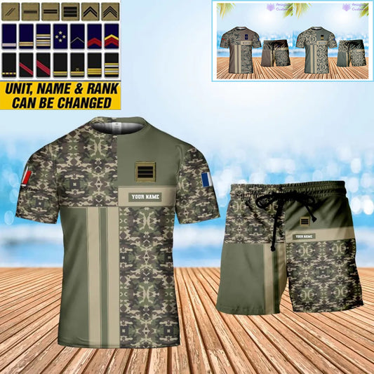 Personalized France Soldier/ Veteran Camo With Name And Rank Combo T-Shirt + Short 3D Printed  - 07042401QA