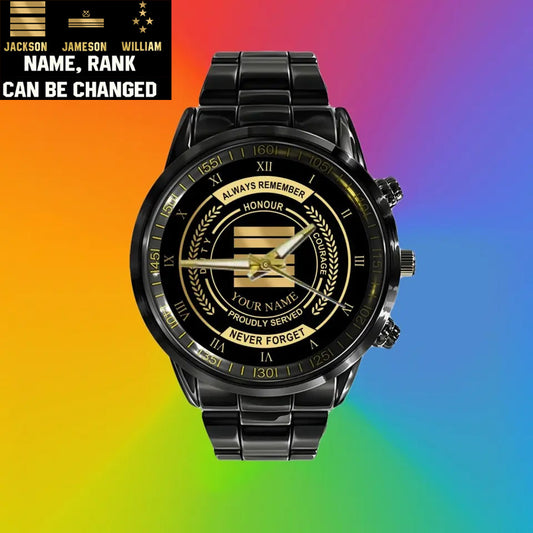 Personalized France Soldier/ Veteran With Name And Rank Black Stainless Steel Watch - 1709683201  - Gold Version