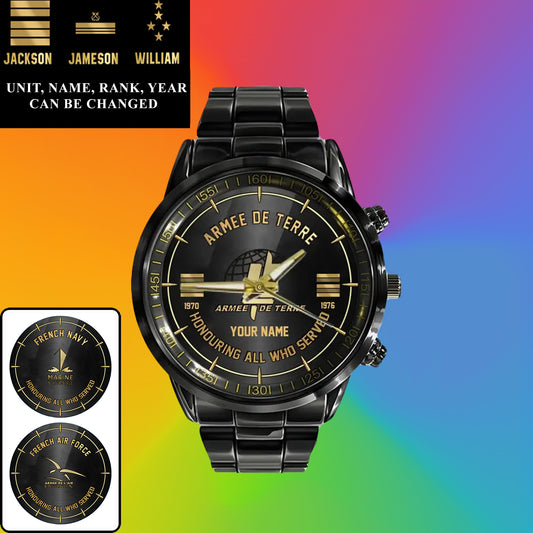 Personalized France Soldier/ Veteran With Name, Rank and Year Black Stainless Steel Watch - 17114112  - Gold Version