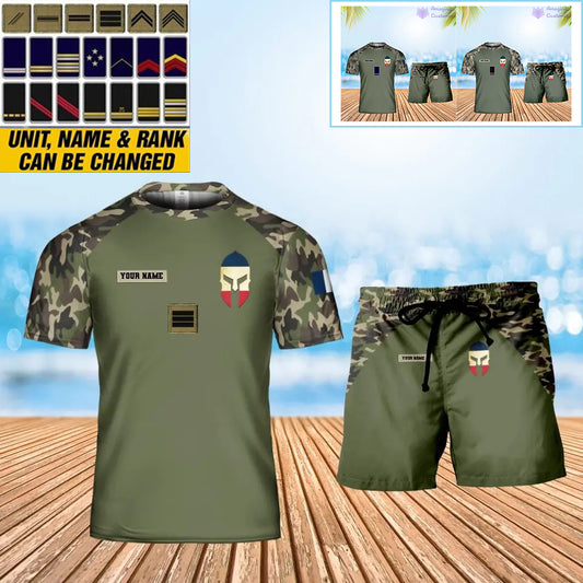 Personalized France Soldier/ Veteran Camo With Name And Rank Combo T-Shirt + Short 3D Printed  - 0310230005QA