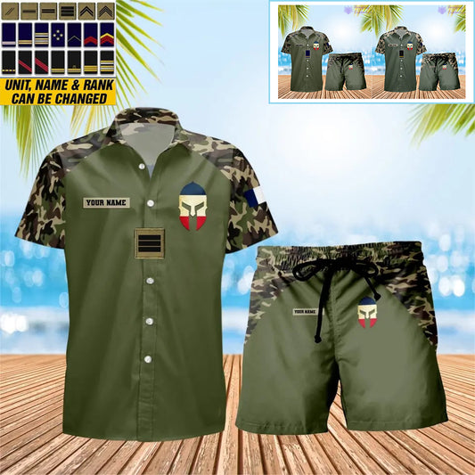 Personalized France Soldier/ Veteran Camo With Rank Combo Hawaii Shirt + Short 3D Printed - 0310230005QA