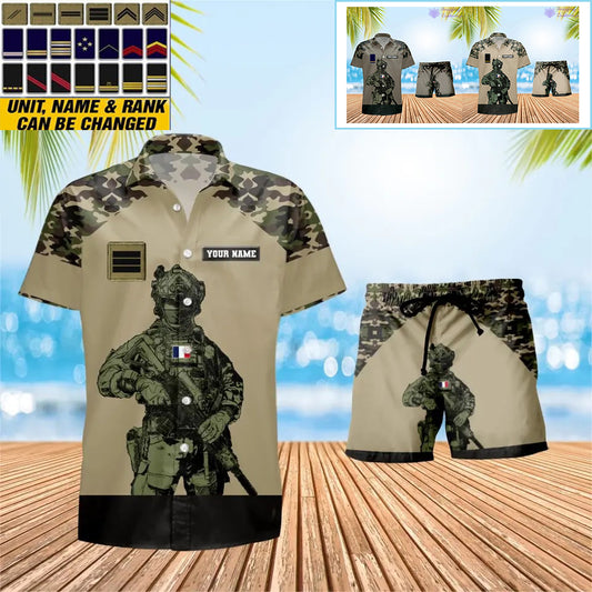 Personalized France Soldier/ Veteran Camo With Rank Combo Hawaii Shirt + Short 3D Printed - 0512230001QA