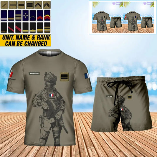 Personalized France Soldier/ Veteran Camo With Name And Rank Combo T-Shirt + Short 3D Printed  - 17042401QA