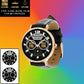 Personalized France Soldier/ Veteran With Name, Rank and Year Black Stitched Leather Watch - 17141760 - Gold Version