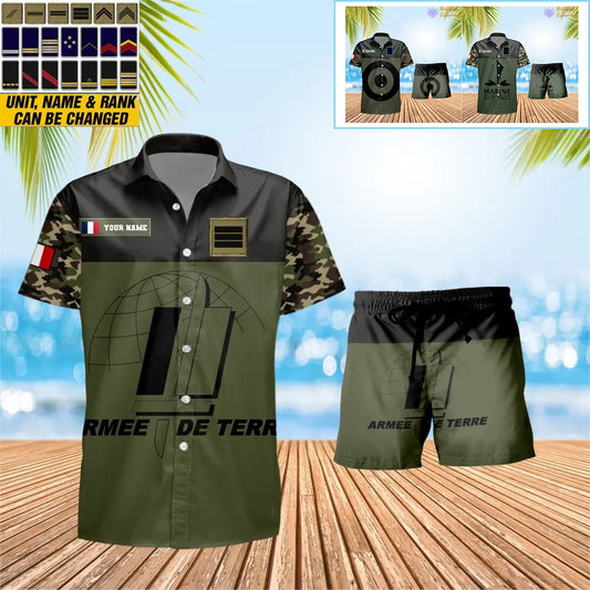 Personalized France Soldier/ Veteran Camo With Rank Combo Hawaii Shirt + Short 3D Printed - 0906230001QA