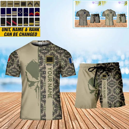 Personalized France Soldier/ Veteran Camo With Name And Rank Combo T-Shirt + Short 3D Printed  - 10052401QA