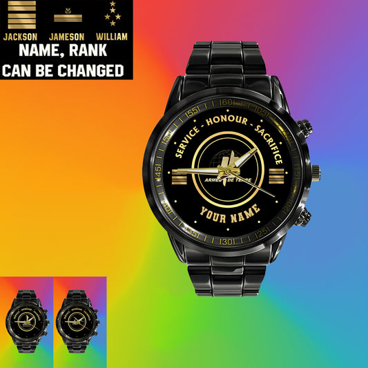 Personalized France Soldier/ Veteran With Name And Rank Black Stainless Steel Watch - 17114112 - Gold Version