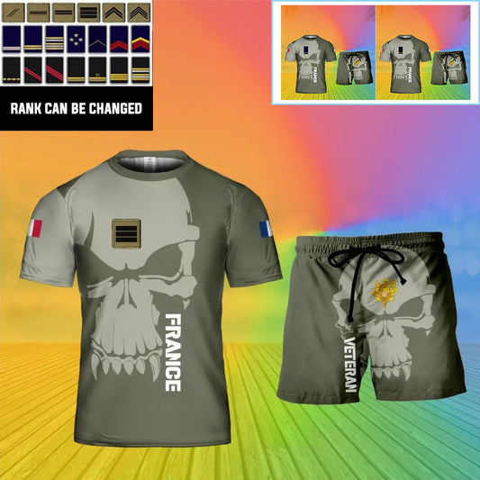 Personalized France Soldier/ Veteran Camo With Rank Combo T-Shirt + Short 3D Printed  - 13042401QA