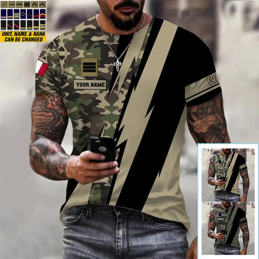 Personalized France Soldier/ Veteran Camo With Name And Rank T-Shirt 3D Printed  - 0503240001QA