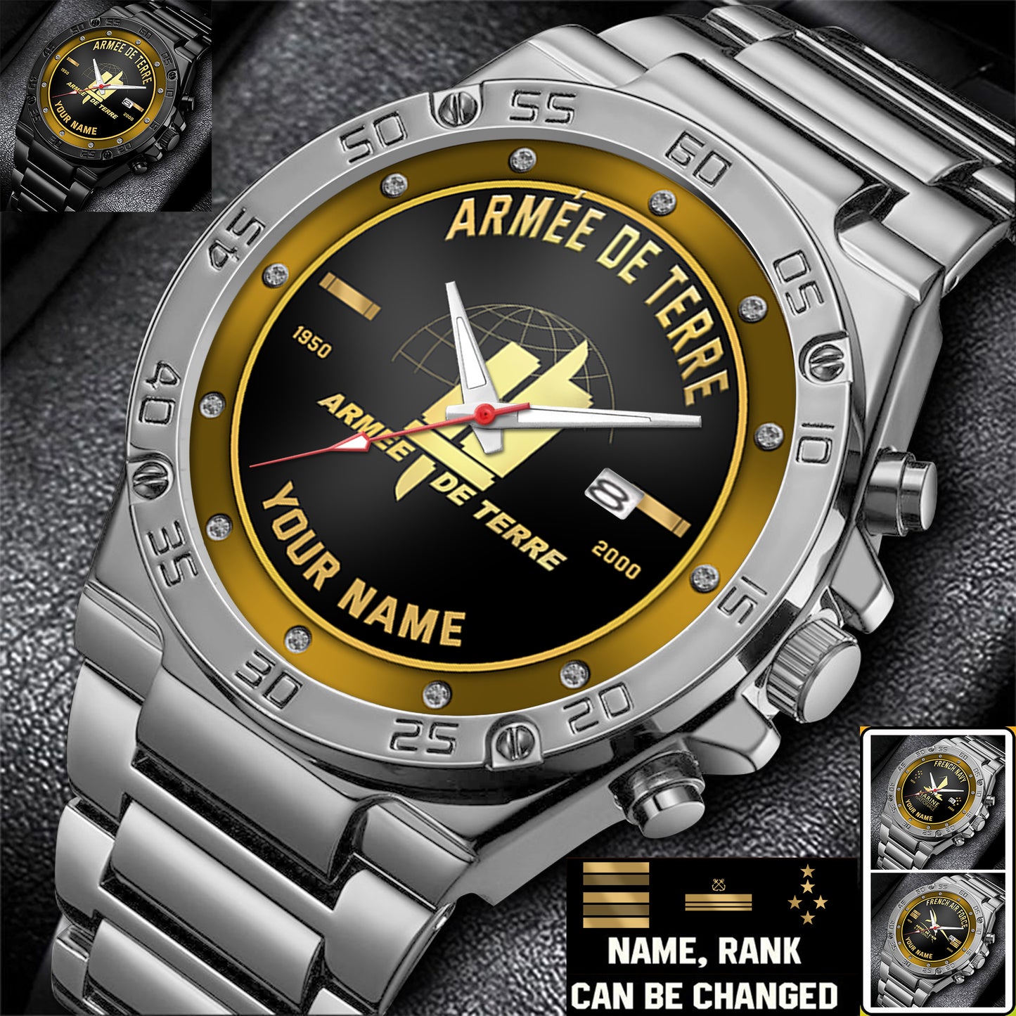 Personalized France Soldier/ Veteran With Name, Rank And Year Gentleman Stainless Steel Watch - 17387136