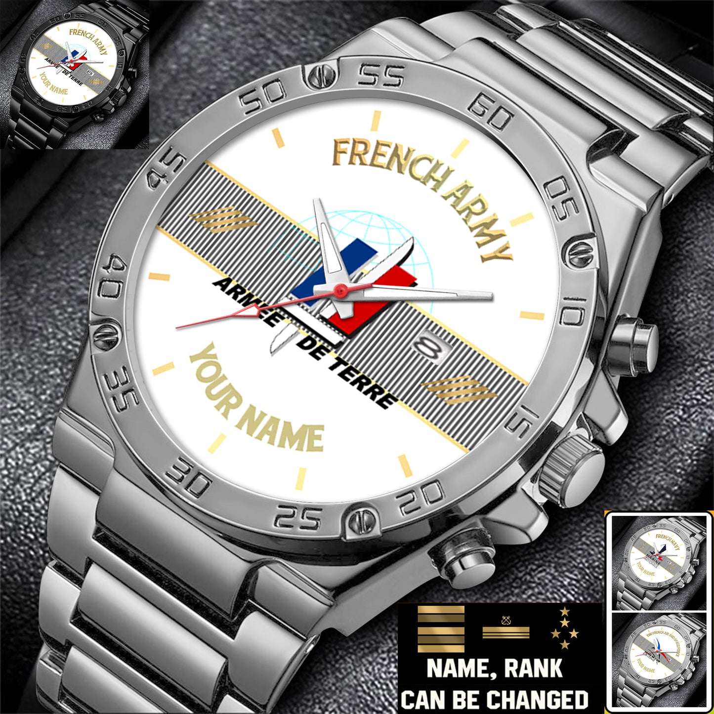 Personalized France Soldier/ Veteran With Name And Rank Gentleman Stainless Steel Watch - 17388000