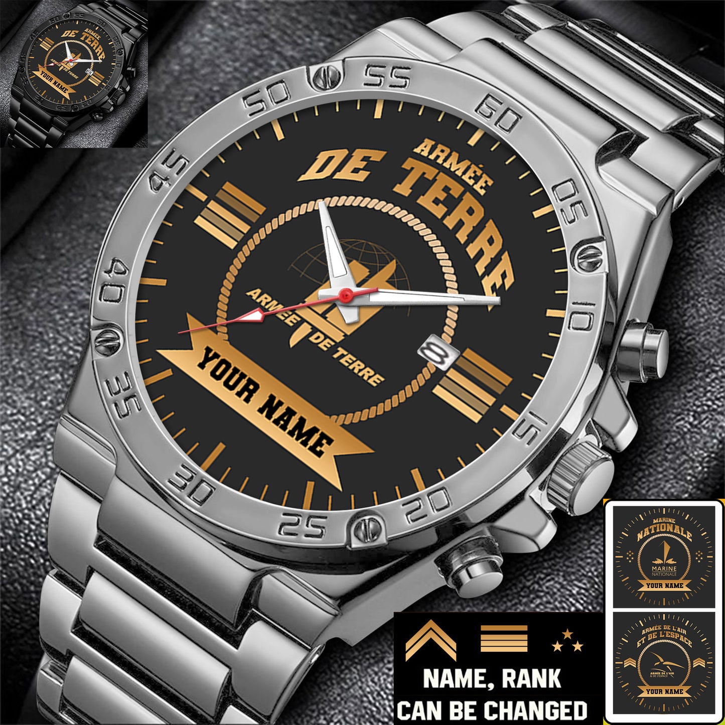 Personalized France Soldier/ Veteran With Name And Rank Gentleman Stainless Steel Watch - 17424288