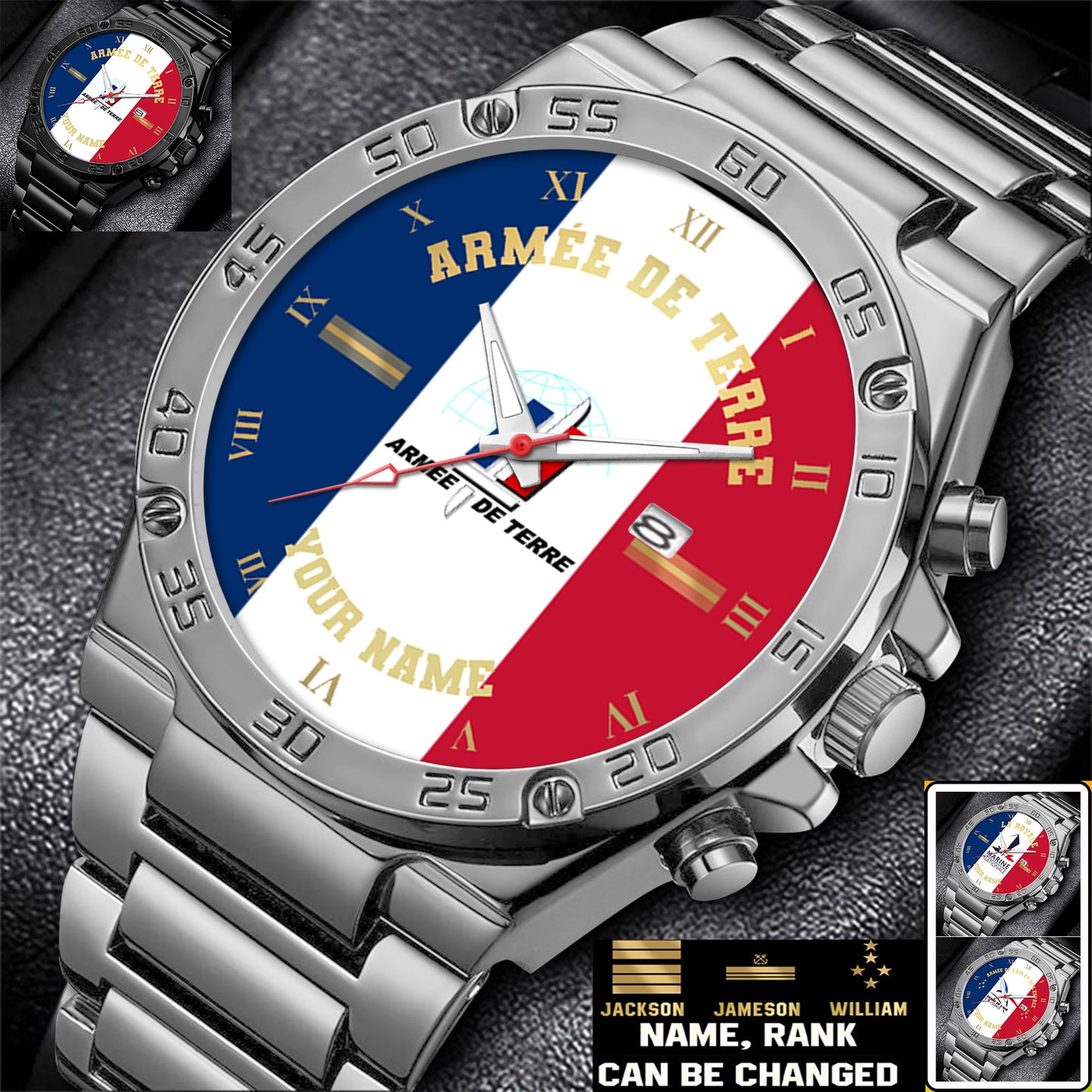 Personalized France Soldier/ Veteran With Name And Rank Gentleman Stainless Steel Watch - 17388864