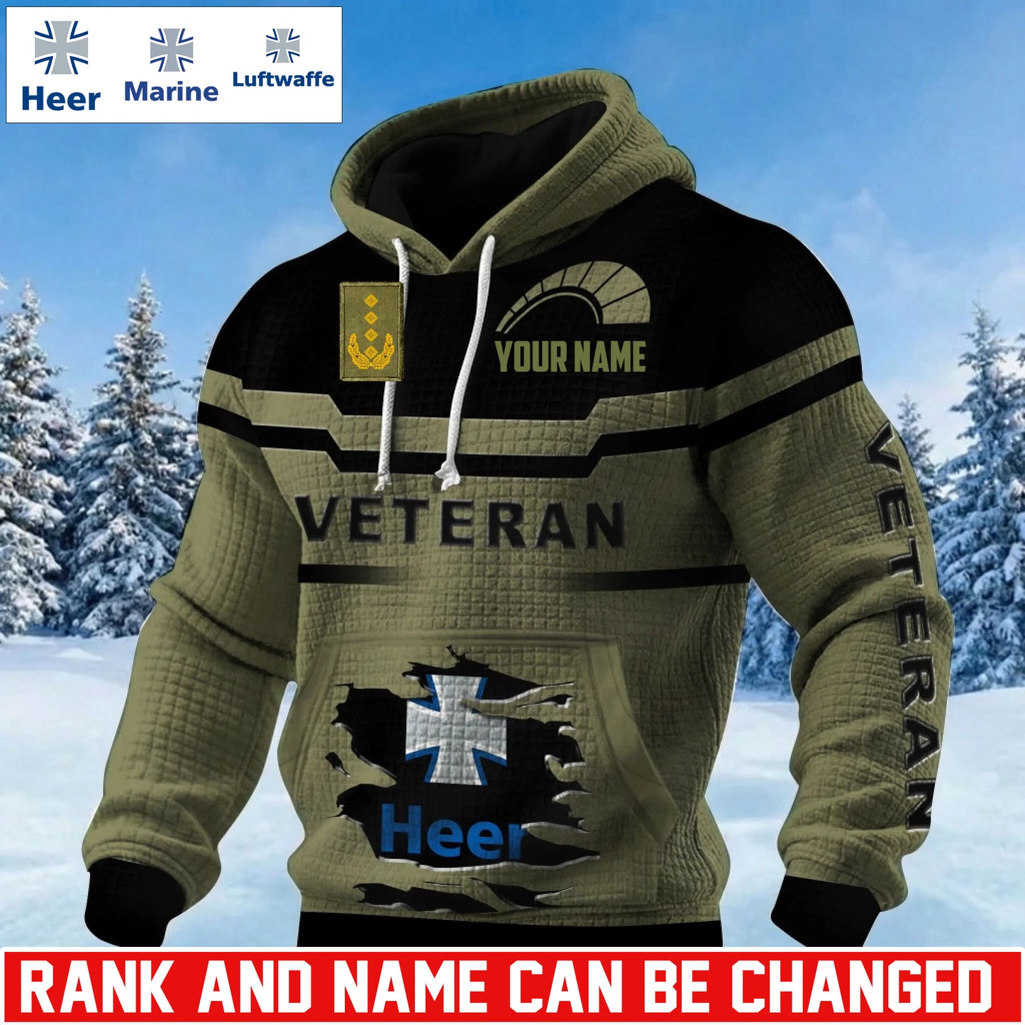 Personalized Germany Soldier/ Veteran With Rank And Name 3D Waffle Hoodie - 17695584