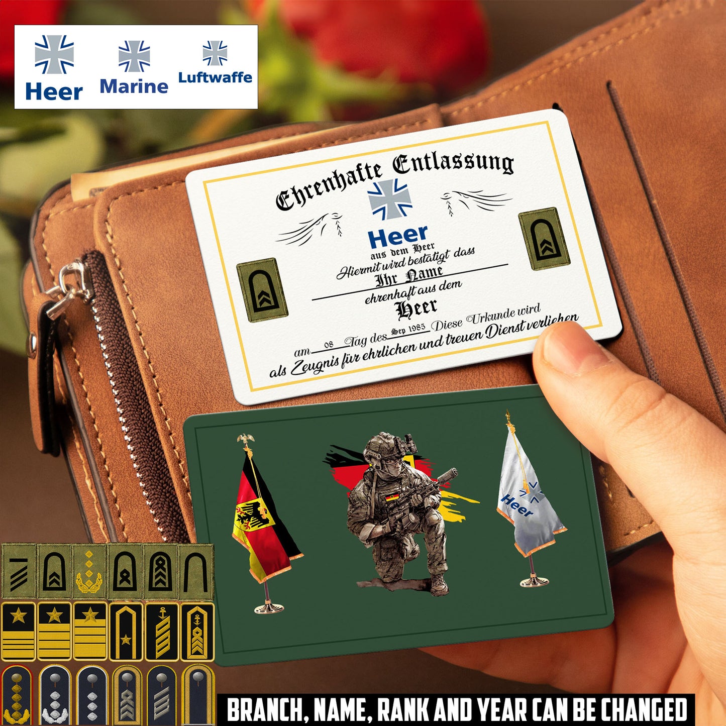 Personalized Germany Soldier/ Veteran With Rank, Name And Year Aluminum Wallet Card - 17503776