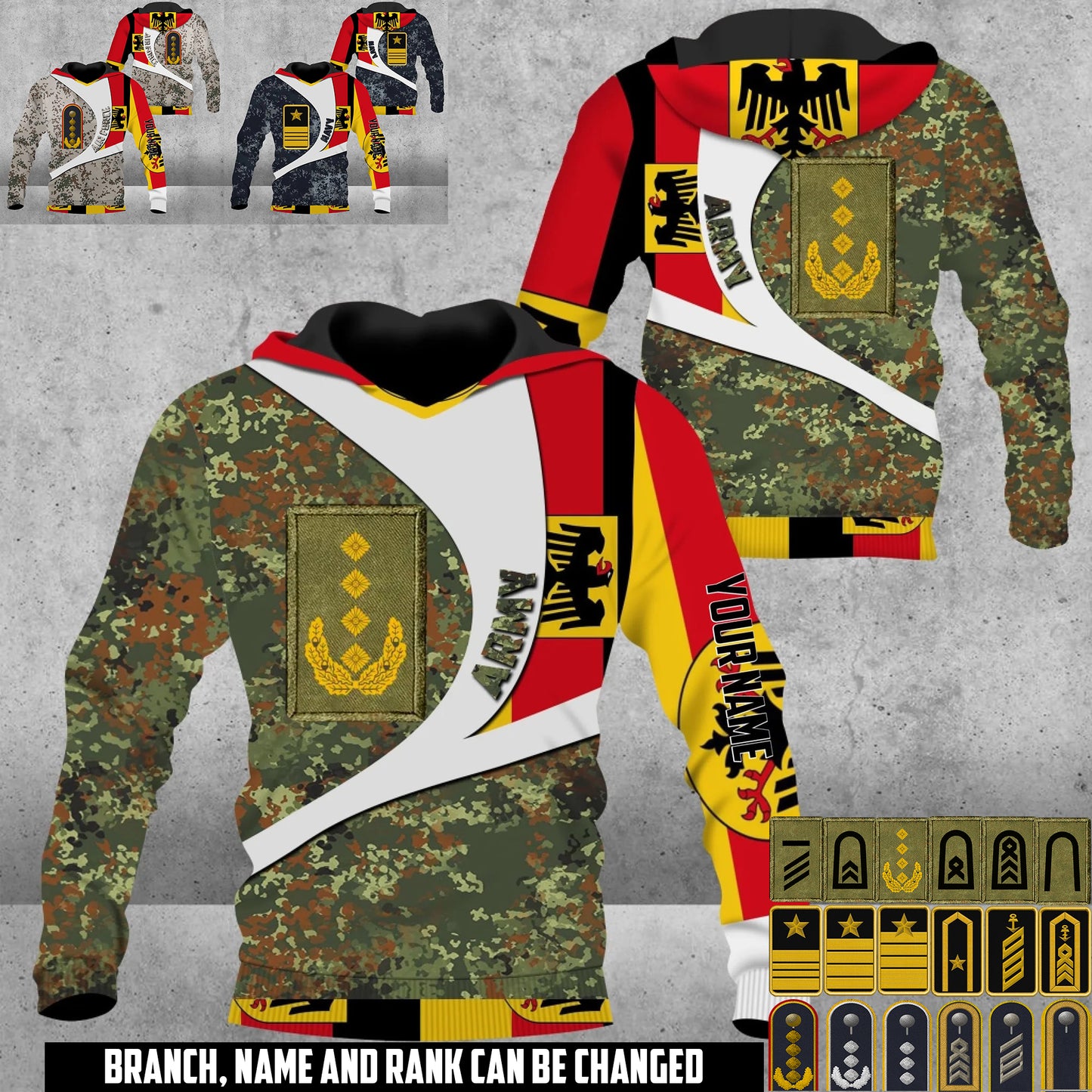 Personalized Germany Soldier/Veteran Camo with Name & Rank Hoodie All Over Printed - 17675712
