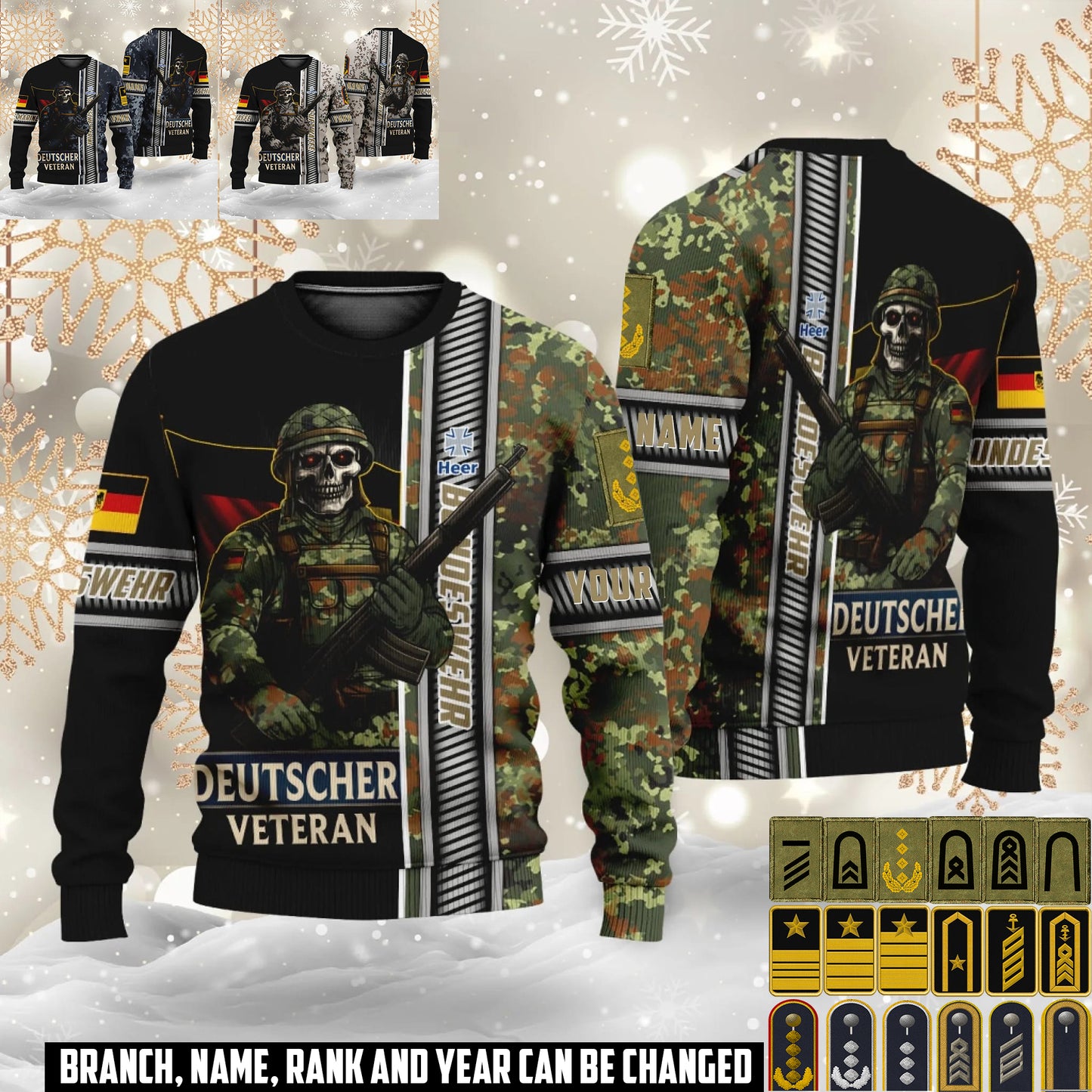 Personalized Germany Soldier/Veteran Camo with Name and Rank Ugly Sweater All Over Printed - 17616960