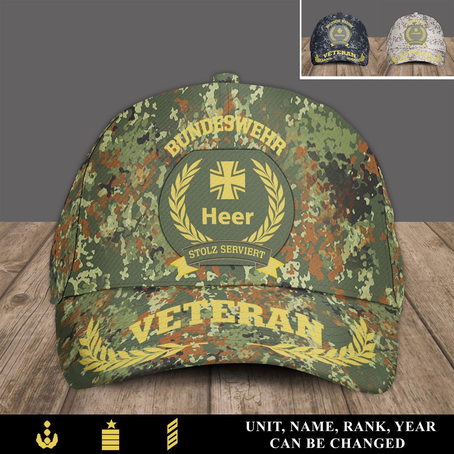 Personalized Rank, Year And Name Germany Soldier/Veterans Baseball Cap - 17535744