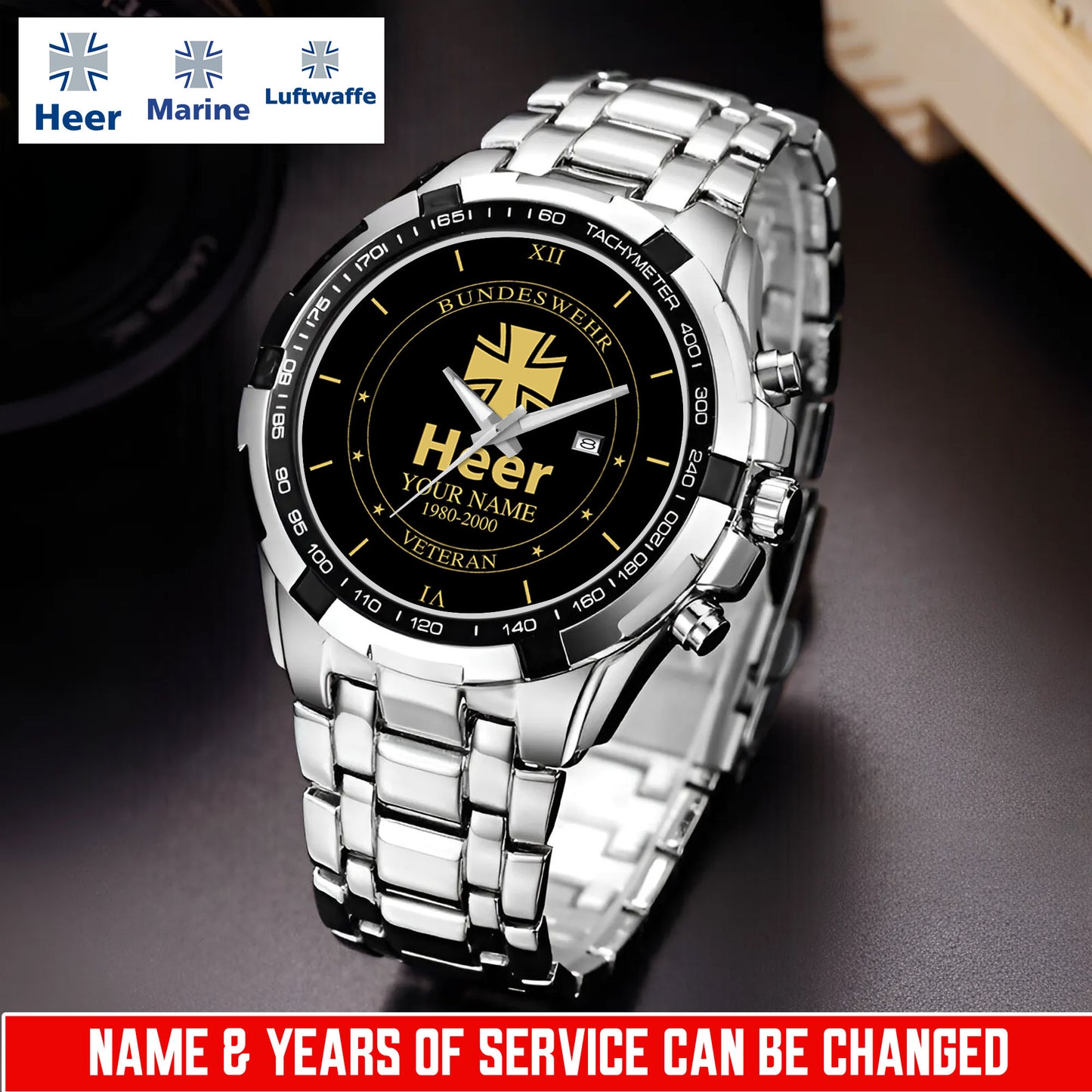 Personalized Name And Year Germany Soldier/Veterans Men Quartz Wristwatch - 17682624