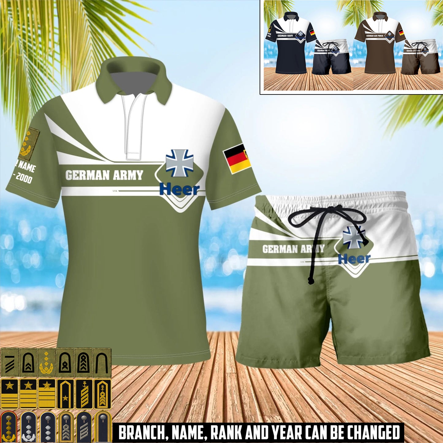 Personalized Germany Soldier/Veteran with Rank, Year And Name Combo Polo + Short - 17462304
