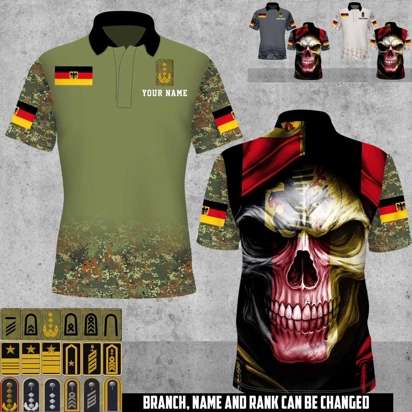 Personalized Germany Soldier/Veteran Camo with Name and Rank Polo All Over Printed - 17660160