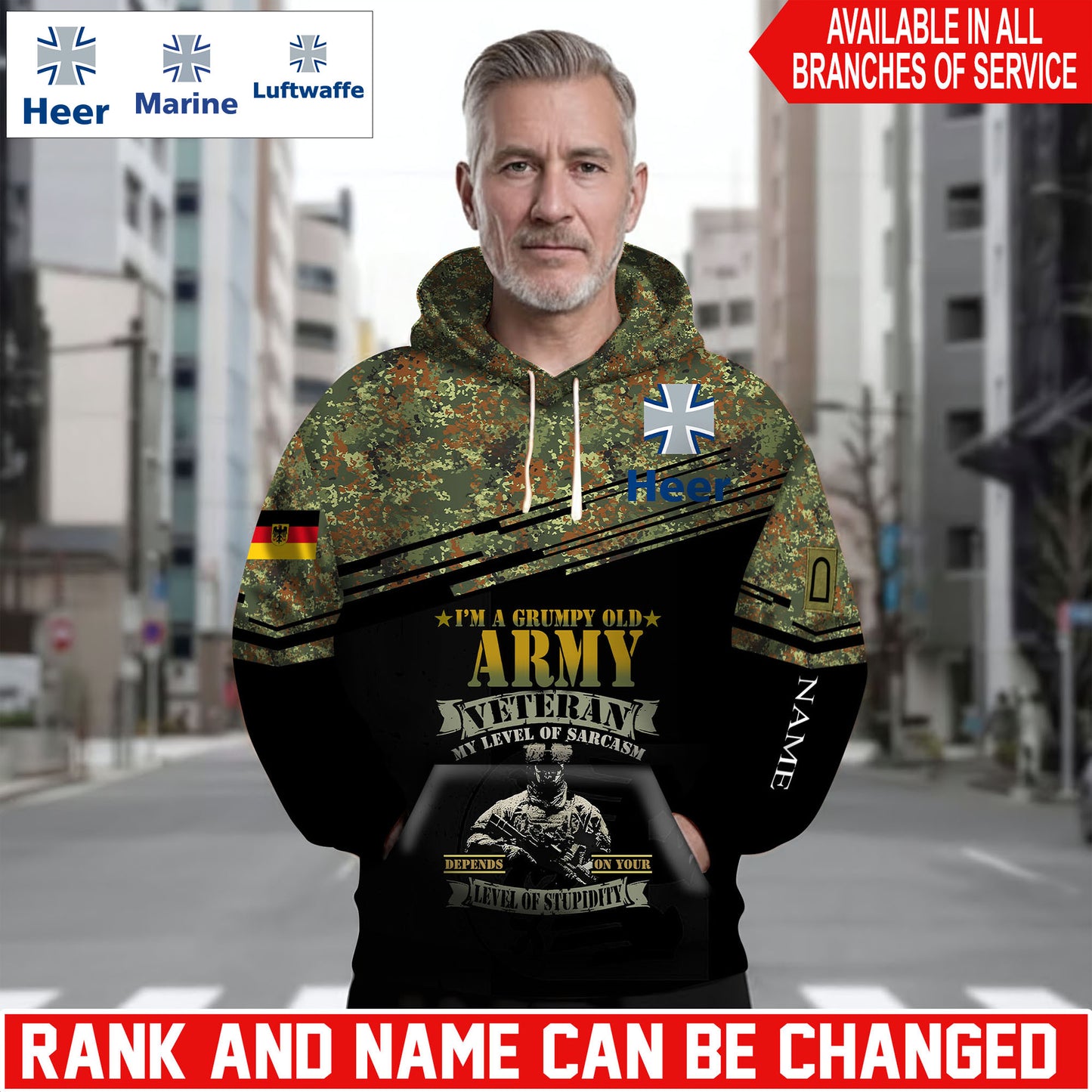 Personalized Germany Soldier/Veteran Camo with Name and Rank Hoodie Sweater All Over Printed - 1761350403
