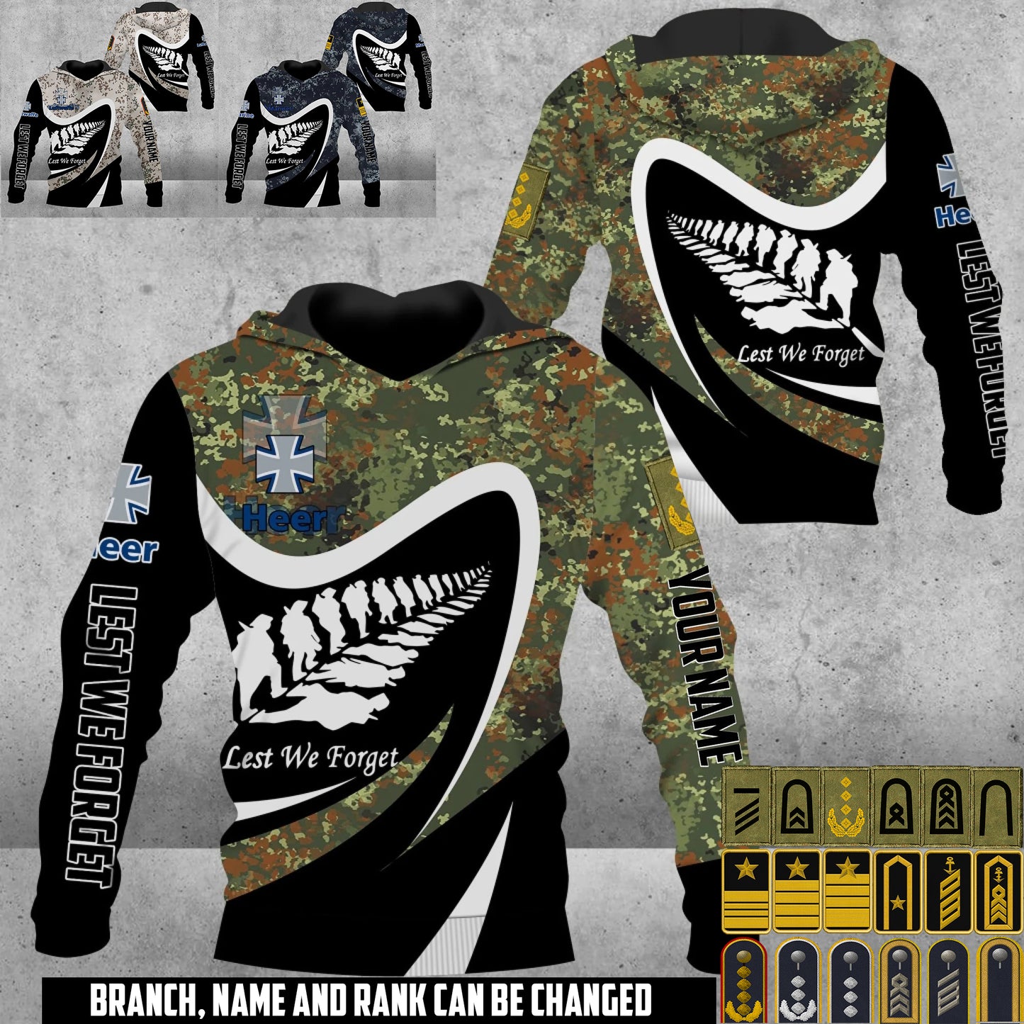 Personalized Germany Soldier/Veteran Camo with Name & Rank Hoodie All Over Printed - 17673984