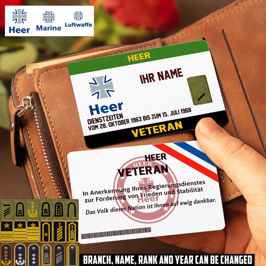 Personalized Germany Soldier/ Veteran With Rank, Name And Year Aluminum Wallet Card - 17479584