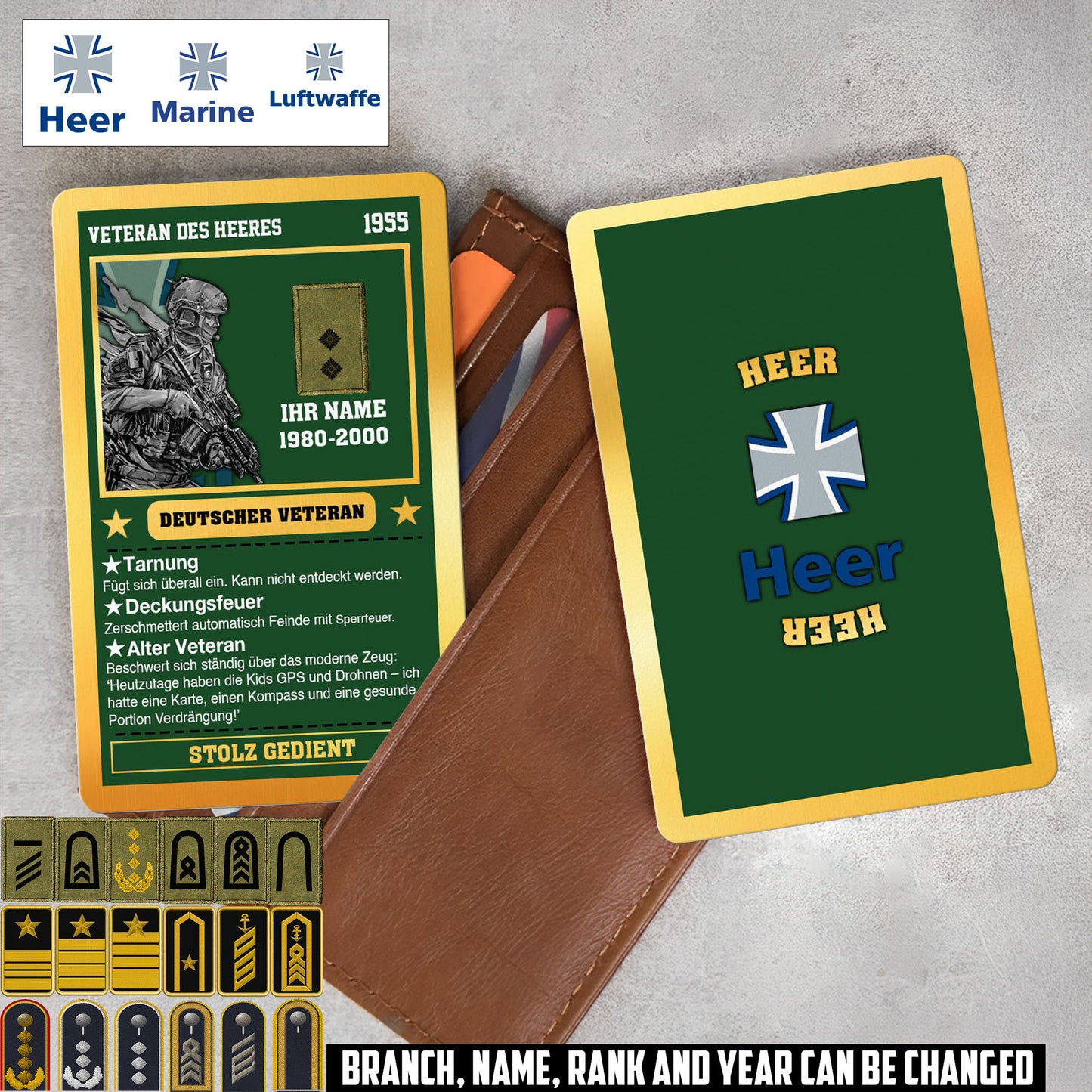 Personalized Germany Soldier/ Veteran With Rank, Name And Year Aluminum Wallet Card - 17508096