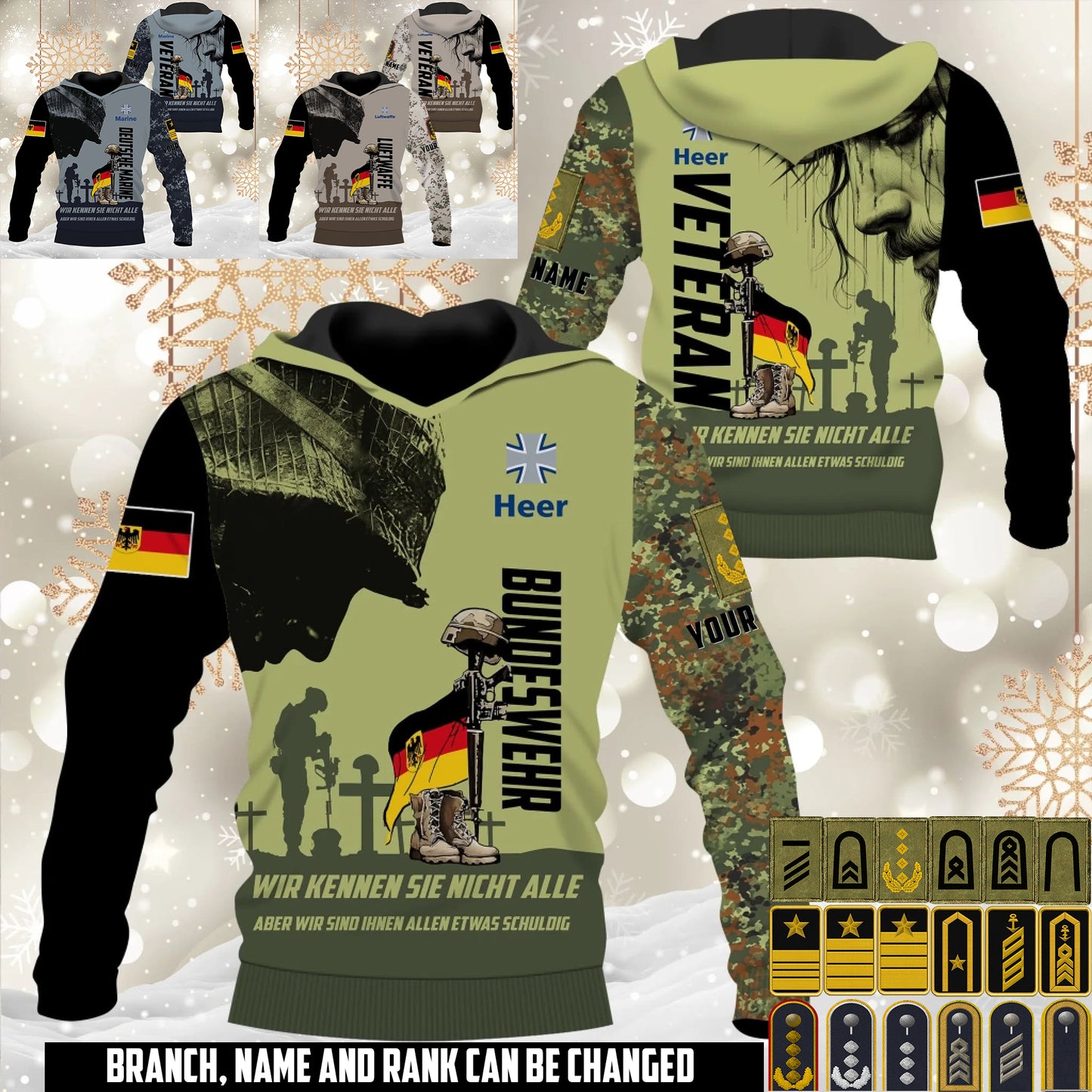 Personalized Germany Soldier/Veteran Camo with Name and Rank Hoodie All Over Printed - 17648064