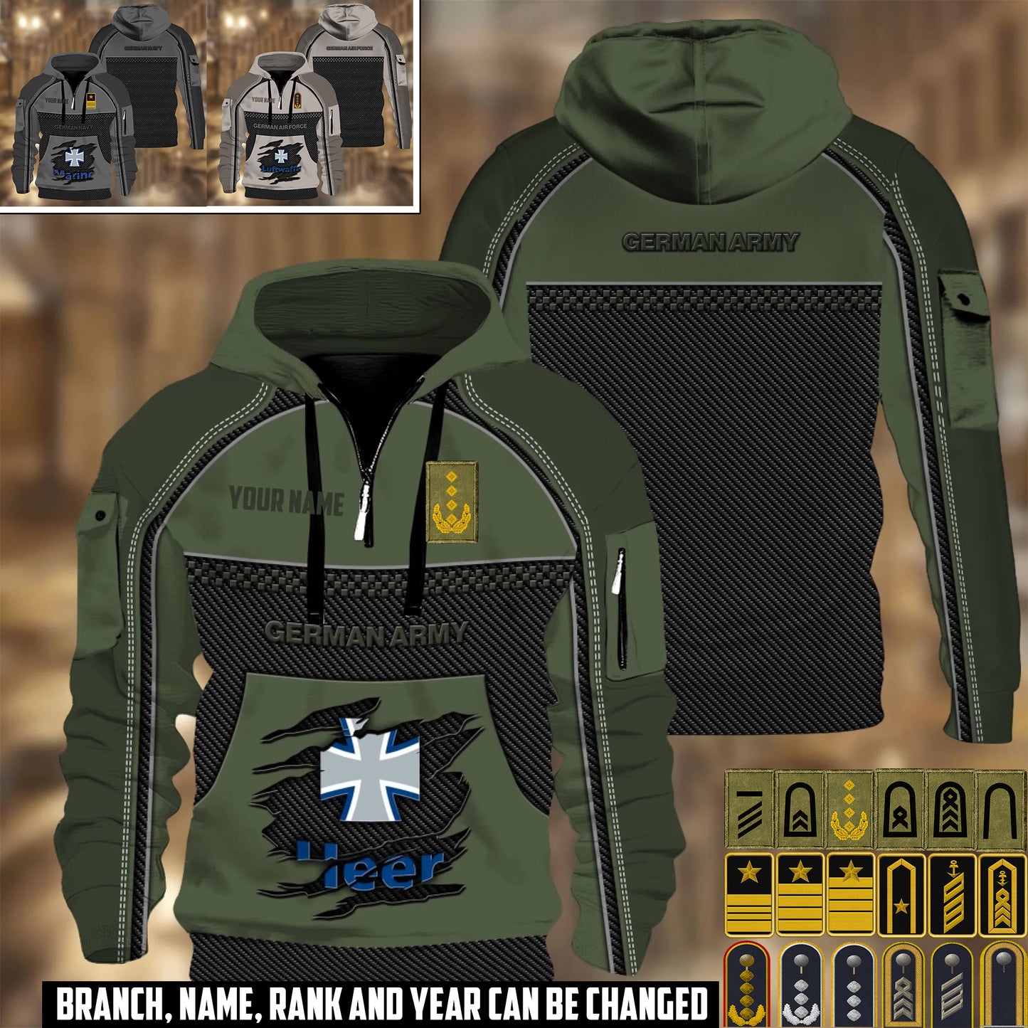 Personalized Germany Soldier/ Veteran With Rank And Name 3D Half-zip Hoodie - 17506368