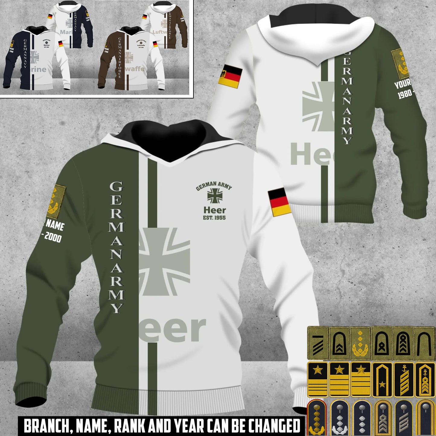 Personalized Germany Soldier/Veteran with Rank, Year And Name Hoodie All Over Printed - 17466624