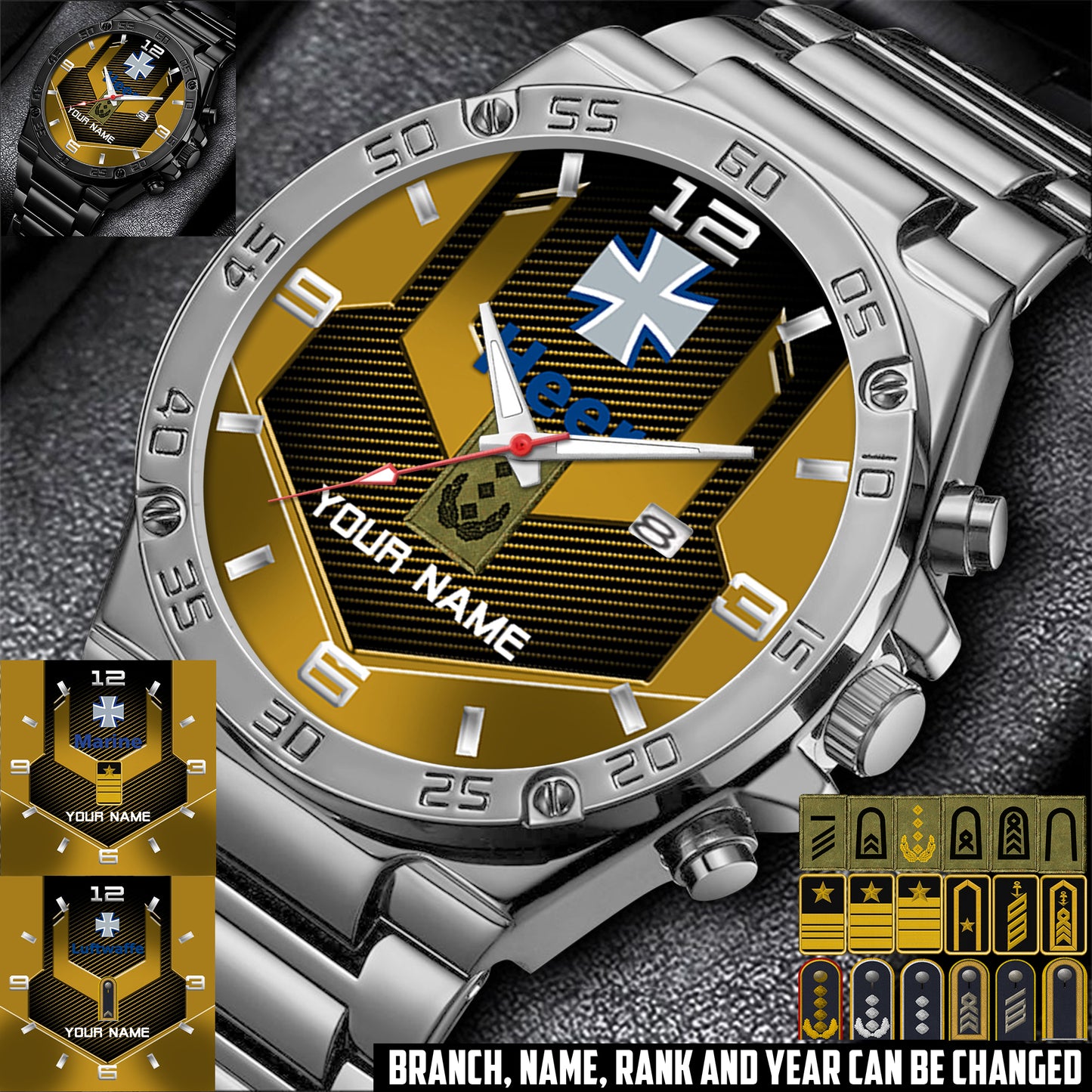 Personalized Germany Soldier/ Veteran With Name And Rank Gentleman Stainless Steel Watch - 17485632