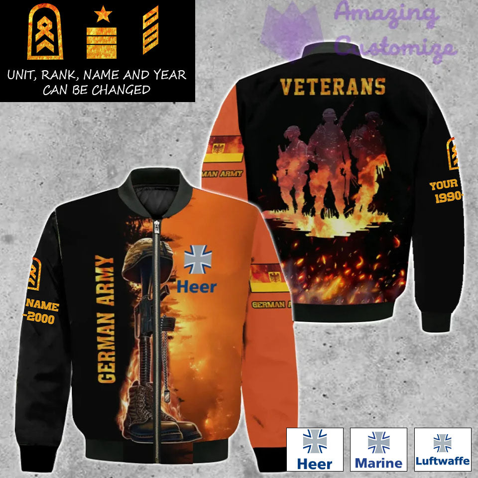 Personalized Germany Soldier/Veteran Camo with Name, Rank And Year Bomber All Over Printed - 17284320