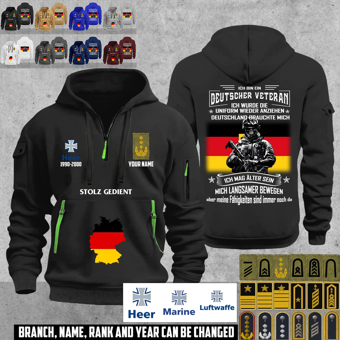 Personalized Germany Soldier/ Veteran With Name, Year And Rank Zip Hoodie Multicolor - 17667936