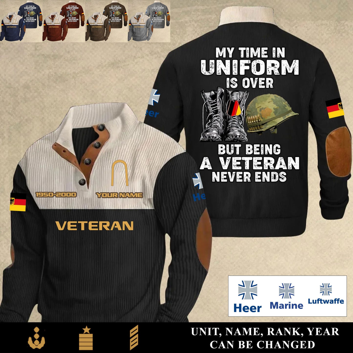 Personalized Germany Soldier/ Veteran With Name, Year And Rank Sports Sweatshirt - 17553024