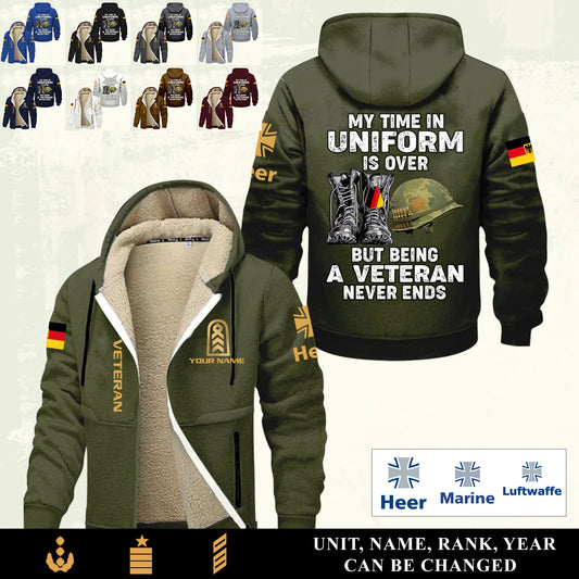 Personalized Germany Soldier/ Veteran With Name And Rank Hoodie Zip Velvet Coat - 17551296
