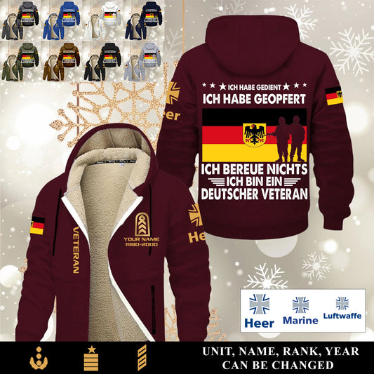 Personalized Germany Soldier/ Veteran With Name, Year And Rank Hoodie Zip Velvet Coat - 17570304
