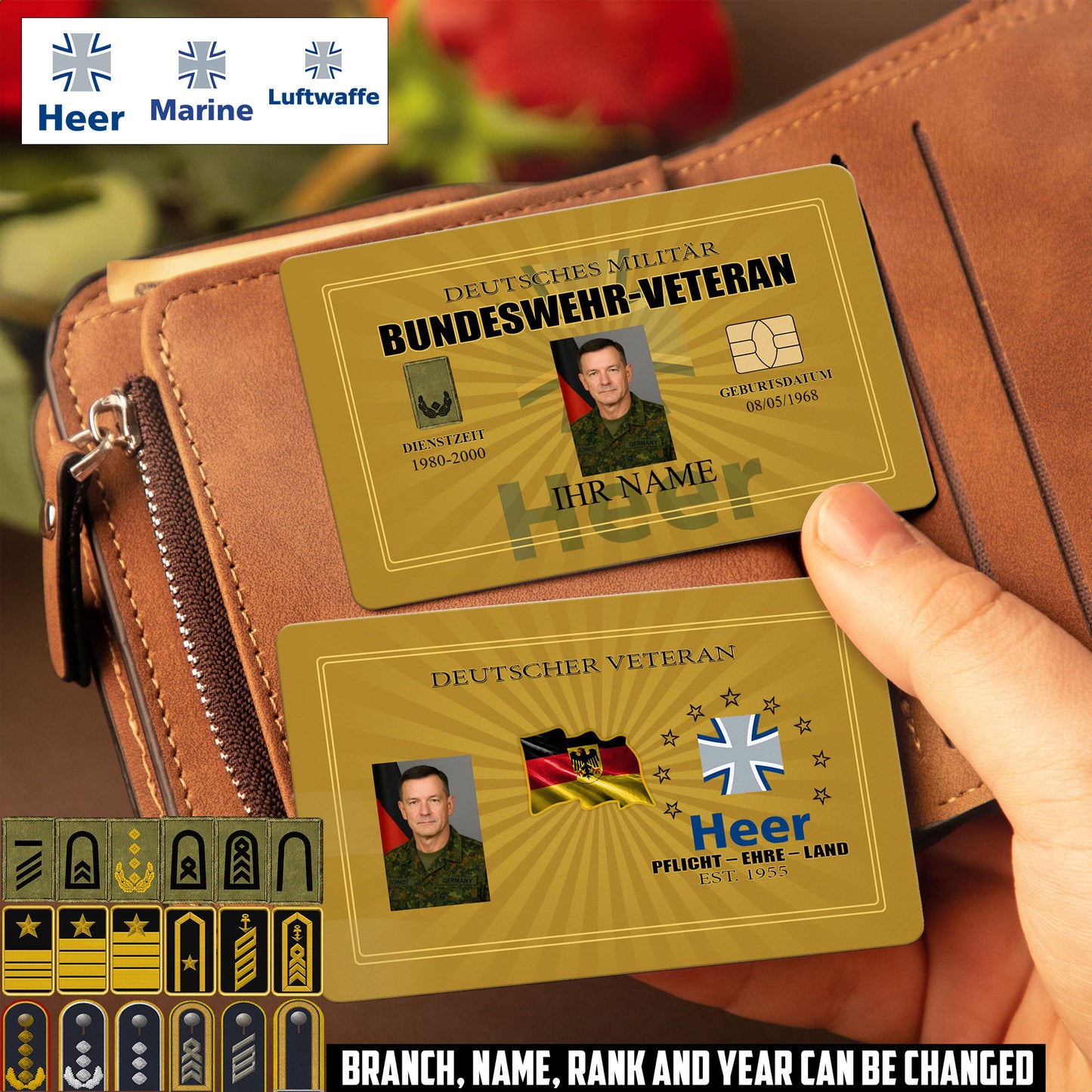 Personalized Germany Soldier/ Veteran With Rank, Name And Year Aluminum Wallet Card - 17548704