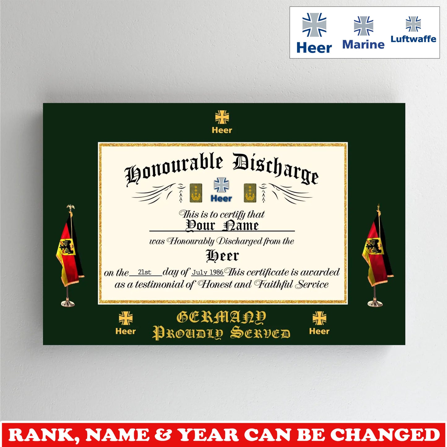 Personalized Germany Soldier/Veteran with Rank, Name & Year Canvas - 17739648
