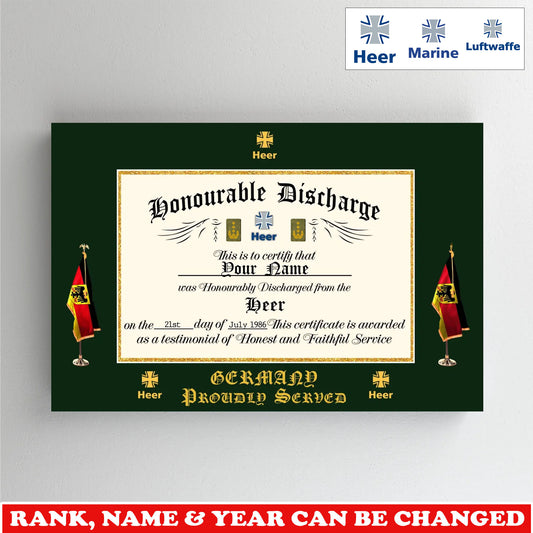 Personalized Germany Soldier/Veteran with Rank, Name & Year Canvas - 17739648