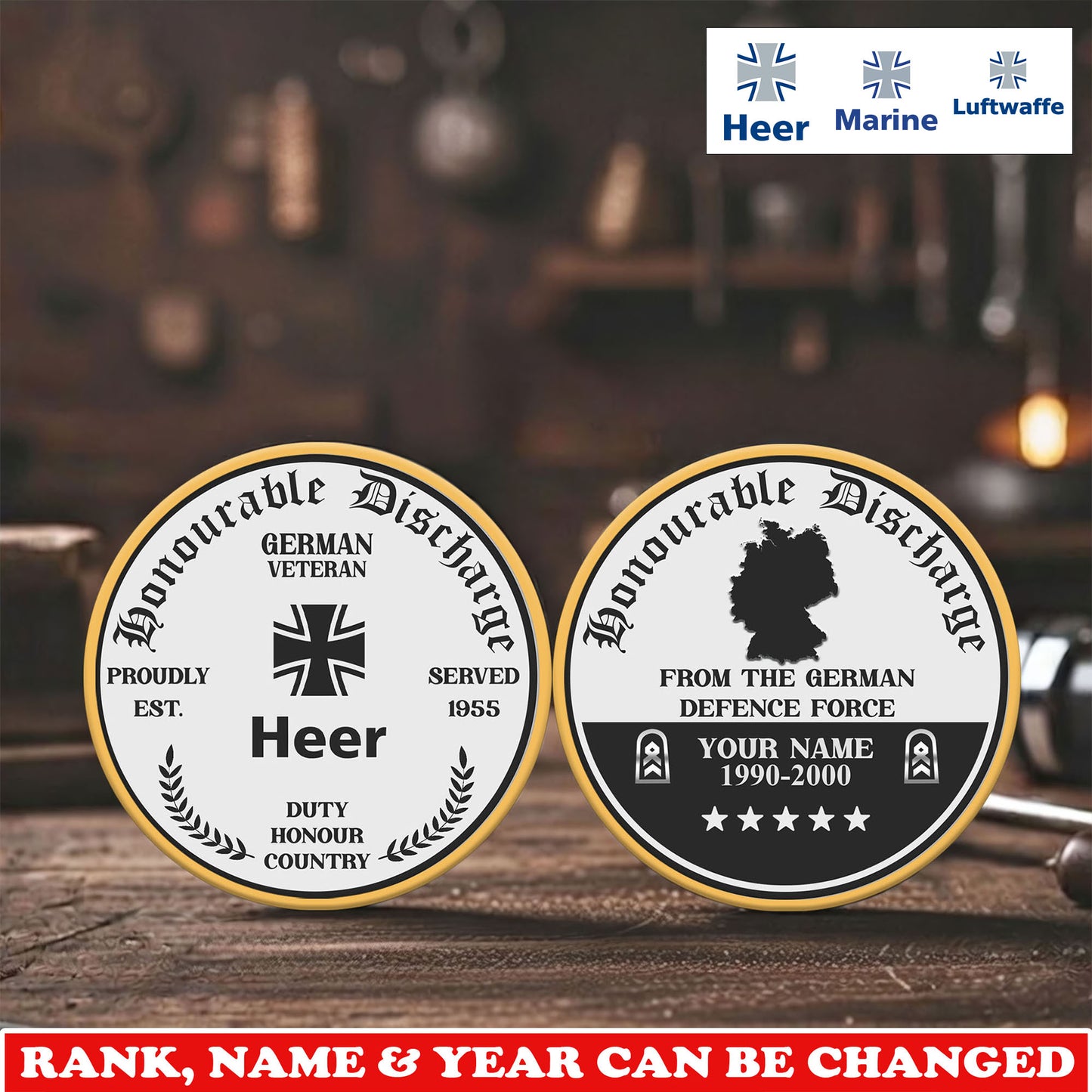 Personalized Germany Veteran/ Soldier With Rank,  Name And Year Challenge Coin - 17743968