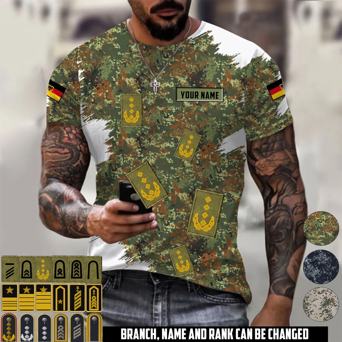 Personalized Germany Soldier/Veteran Camo with Name and Rank T-Shirt All Over Printed - 17665344